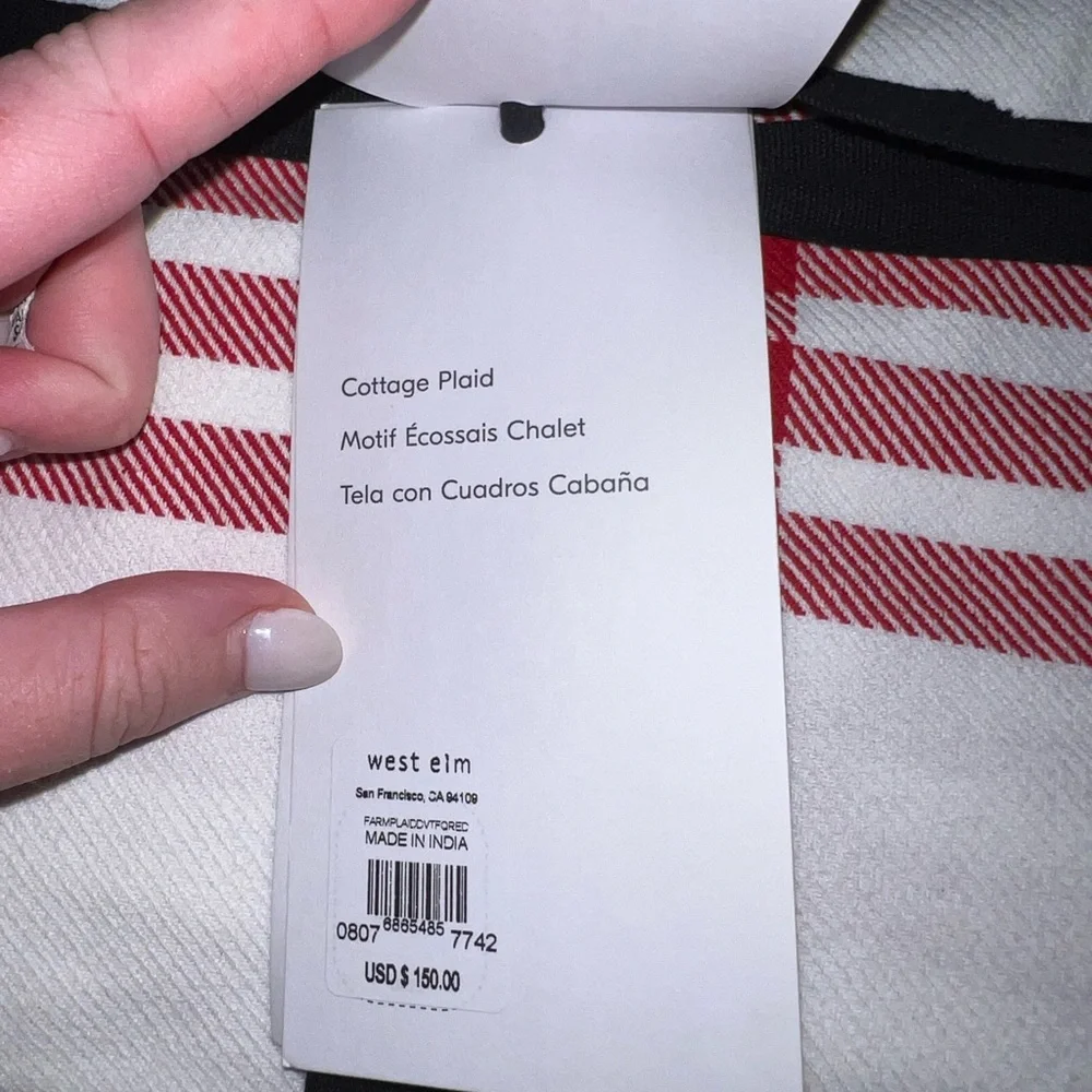 NWT West Elm Farmhouse Cottage Plaid Red White Queen Duvet Cover
